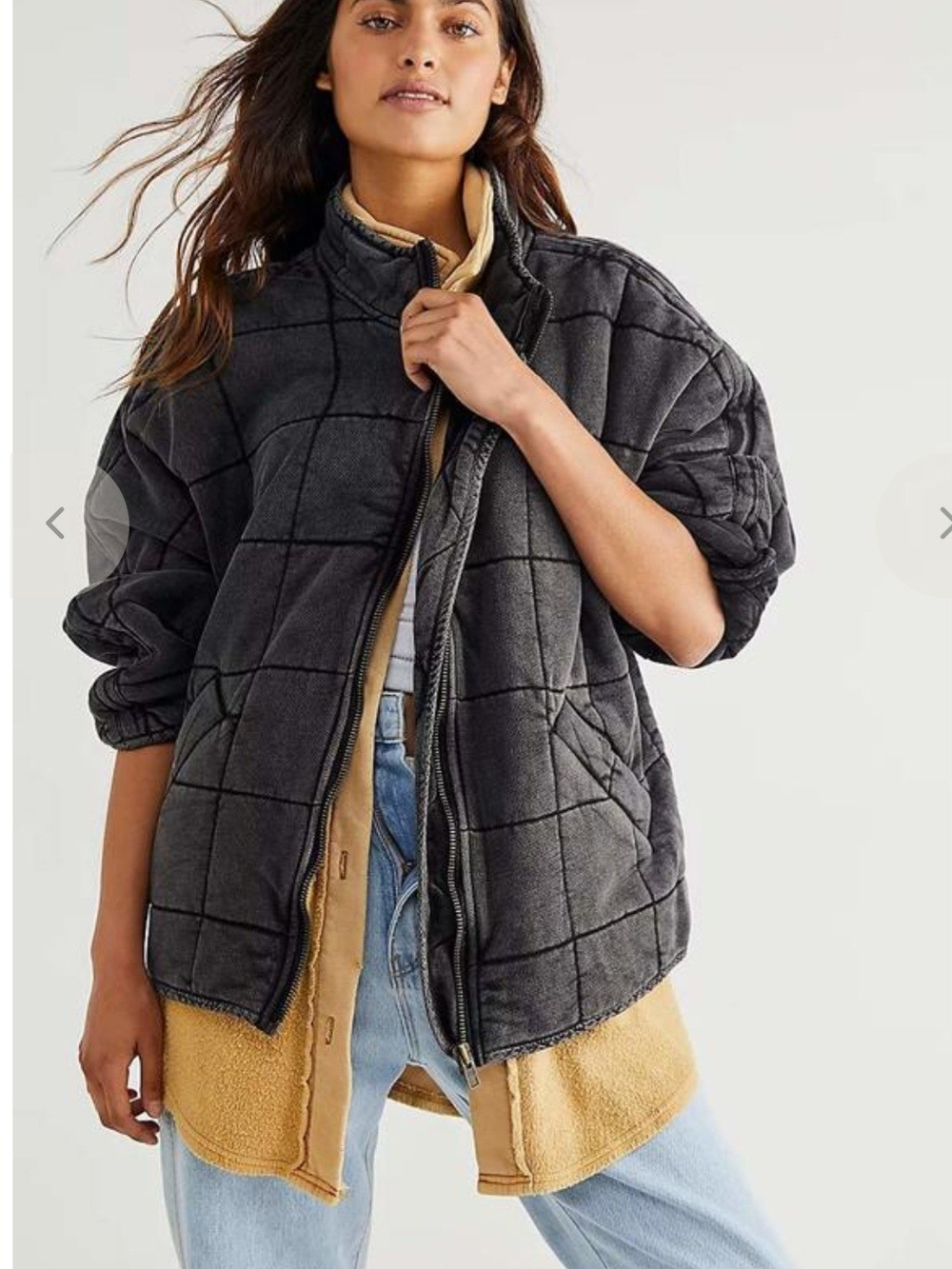Free People Charcoal Quilted Puffer Jacket.